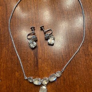 Vintage 40’s-50’s rhinestone necklace with matching earrings.